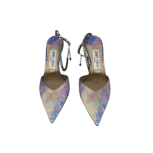 Jimmy Choo Silk Crystal Saeda Ankle Strap Pointed Pumps Heels