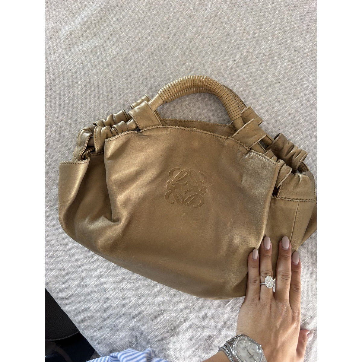 Loewe Nappa Aire Tan Leather Anagram Embossed Top Handle Bag