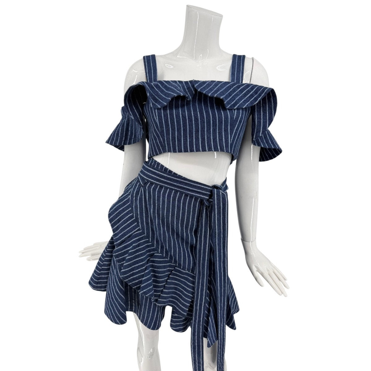 ALEXIS Denim Ruffle Benta Cropped Top & Skirt Set