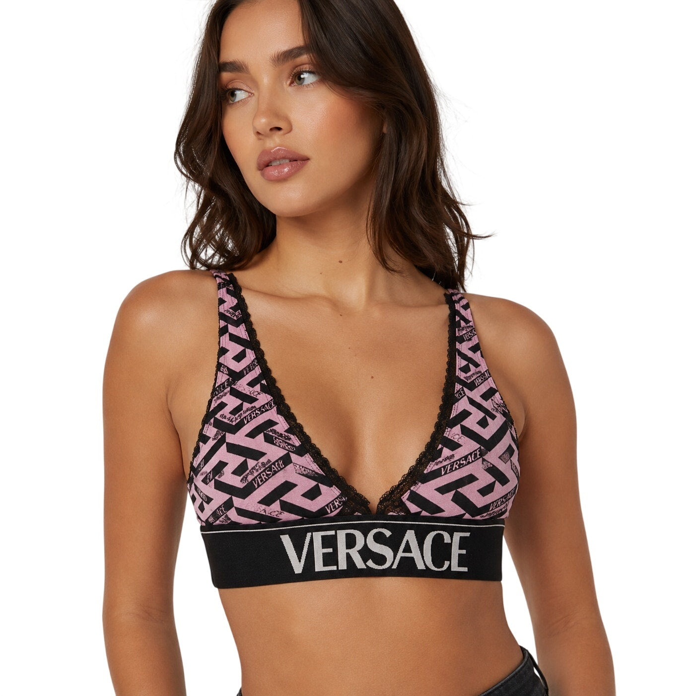 Versace La Greca Logo Print Designer V Neck Bra Top
