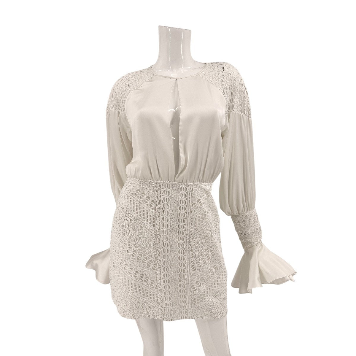 Michael Costello Shandy Lace Trim Long Sleeve Mini Dress White Women's Size M