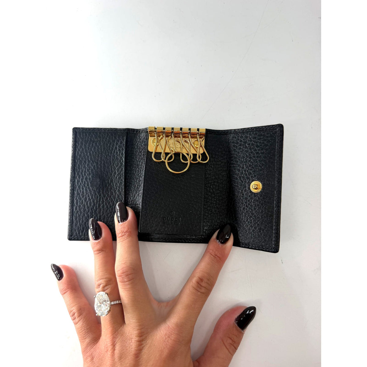 Gucci GG Marmont Pebbled Leather Mini Wallet Key Case Black