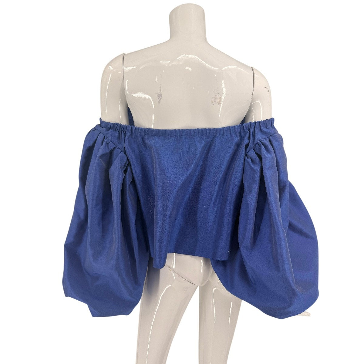 Rosie Assoulin Floaties Top Ocean Blue Off Shoulder Balloon Sleeve Crop Top
