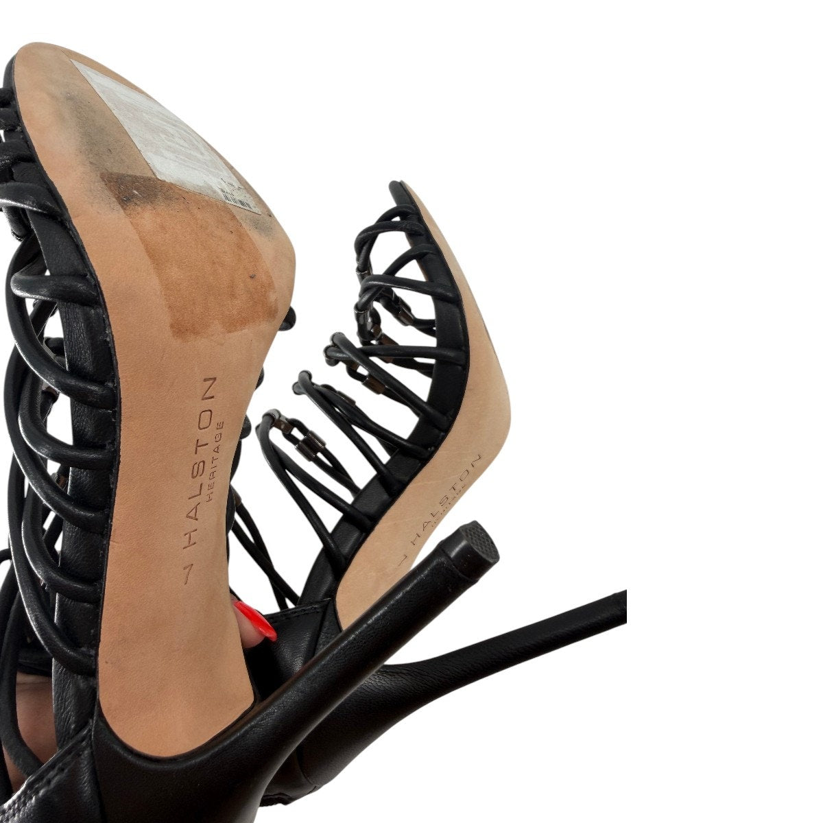 Halston Heritage Ania Black Strappy Stiletto Sandals Leather