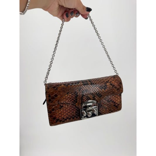 Gucci Python Snakeskin Flap Wallet Brown Silver Turnlock