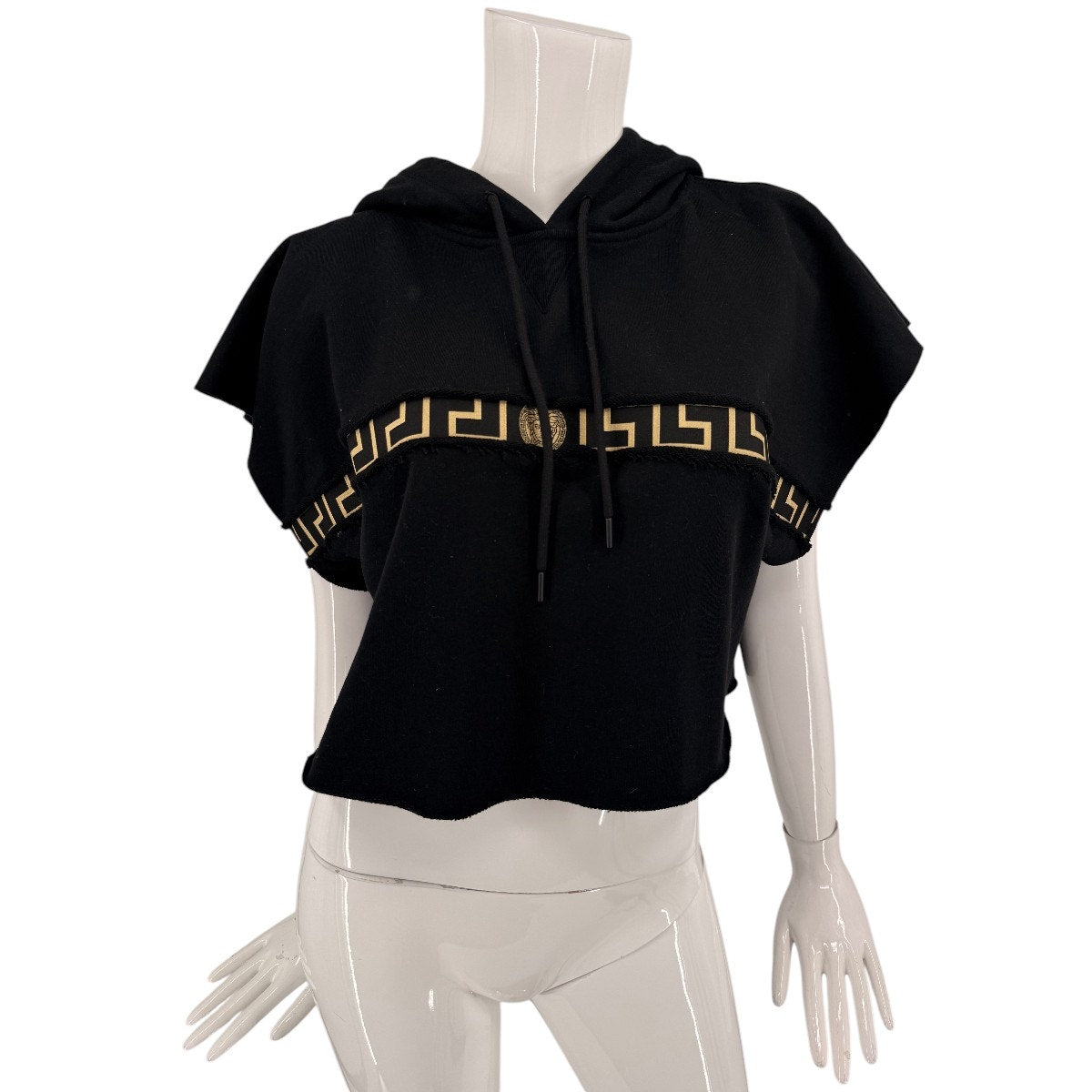 Versace Tex Felpa Artico Greca Border Jersey Cropped Hoodie Sweatshirt