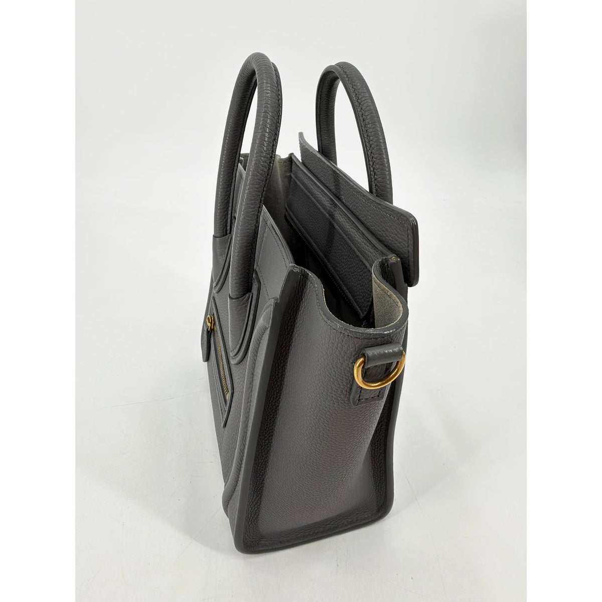 Celine Nano Luggage Tote Grey Blue Drummed Leather Crossbody