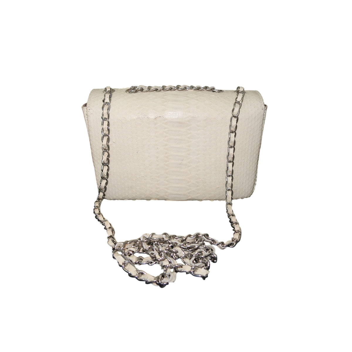 Cream Python-Textured Silver Hardware Chain Crossbody Shoulder Bag Women's OS