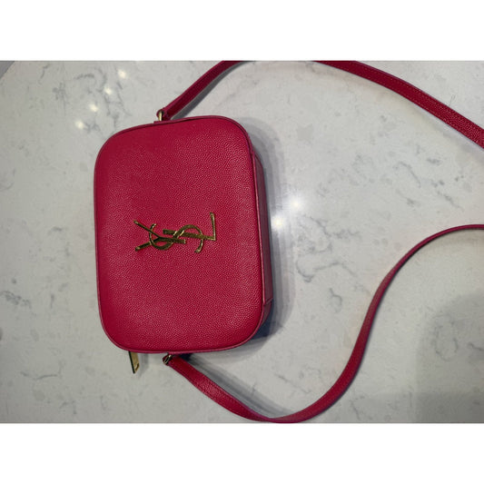 Saint Laurent YSL Monogram Red Grained Leather Camera Crossbody