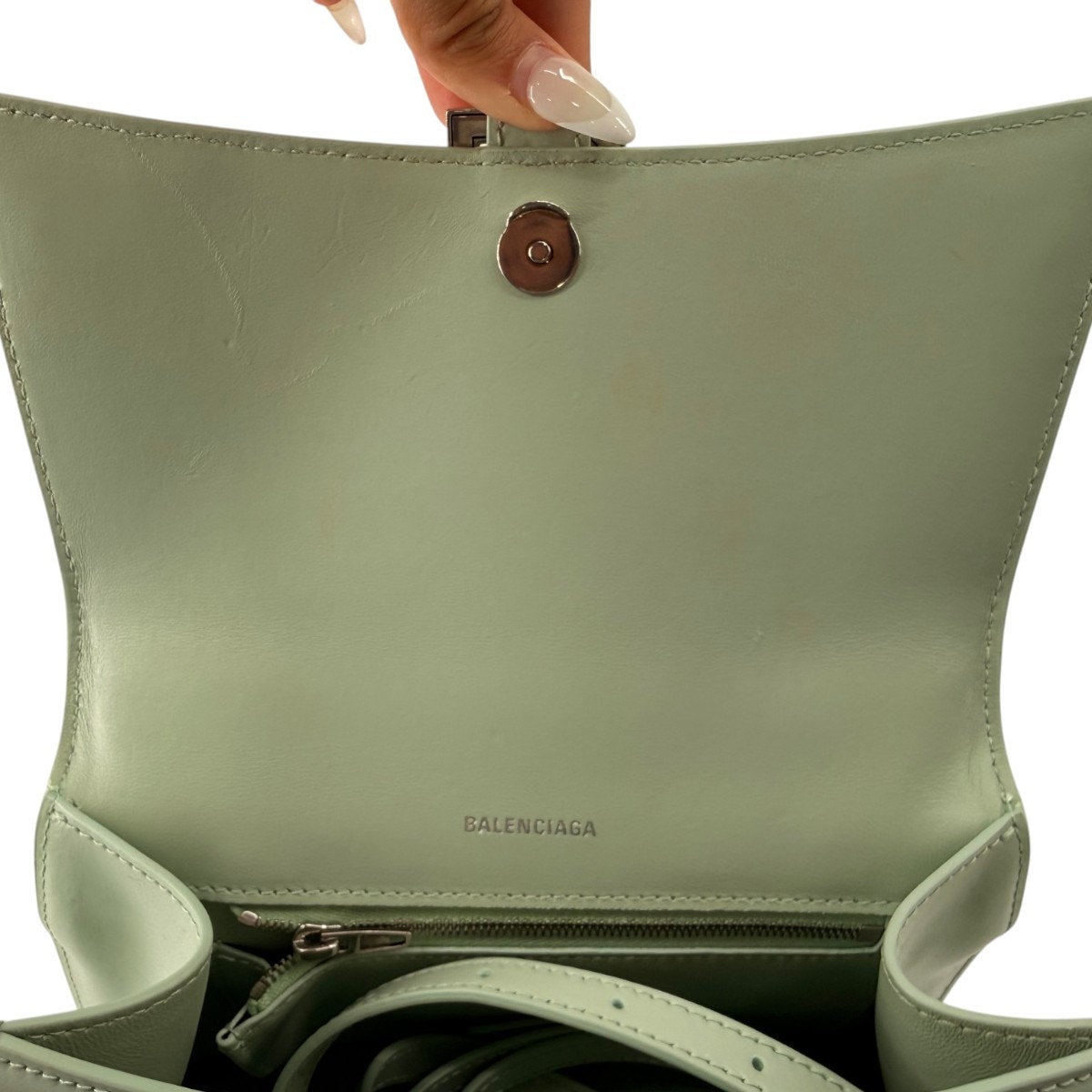 Balenciaga Hourglass Smooth Leather Top Handle Bag Mint Green Women's One Size