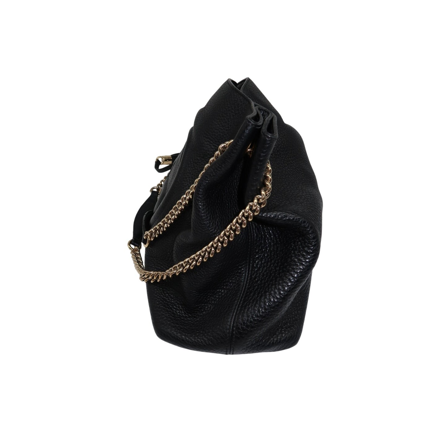 Gucci Soho GG Logo Chain Strap Shoulder Bag Black Pebbled Leather