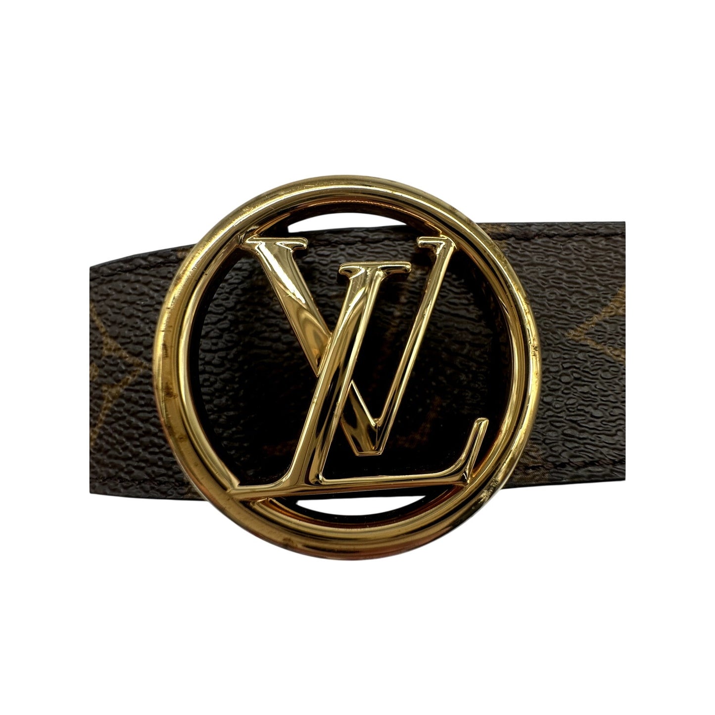 Louis Vuitton Leather Canvas Monogram LV Logo Buckle Reversible Belt