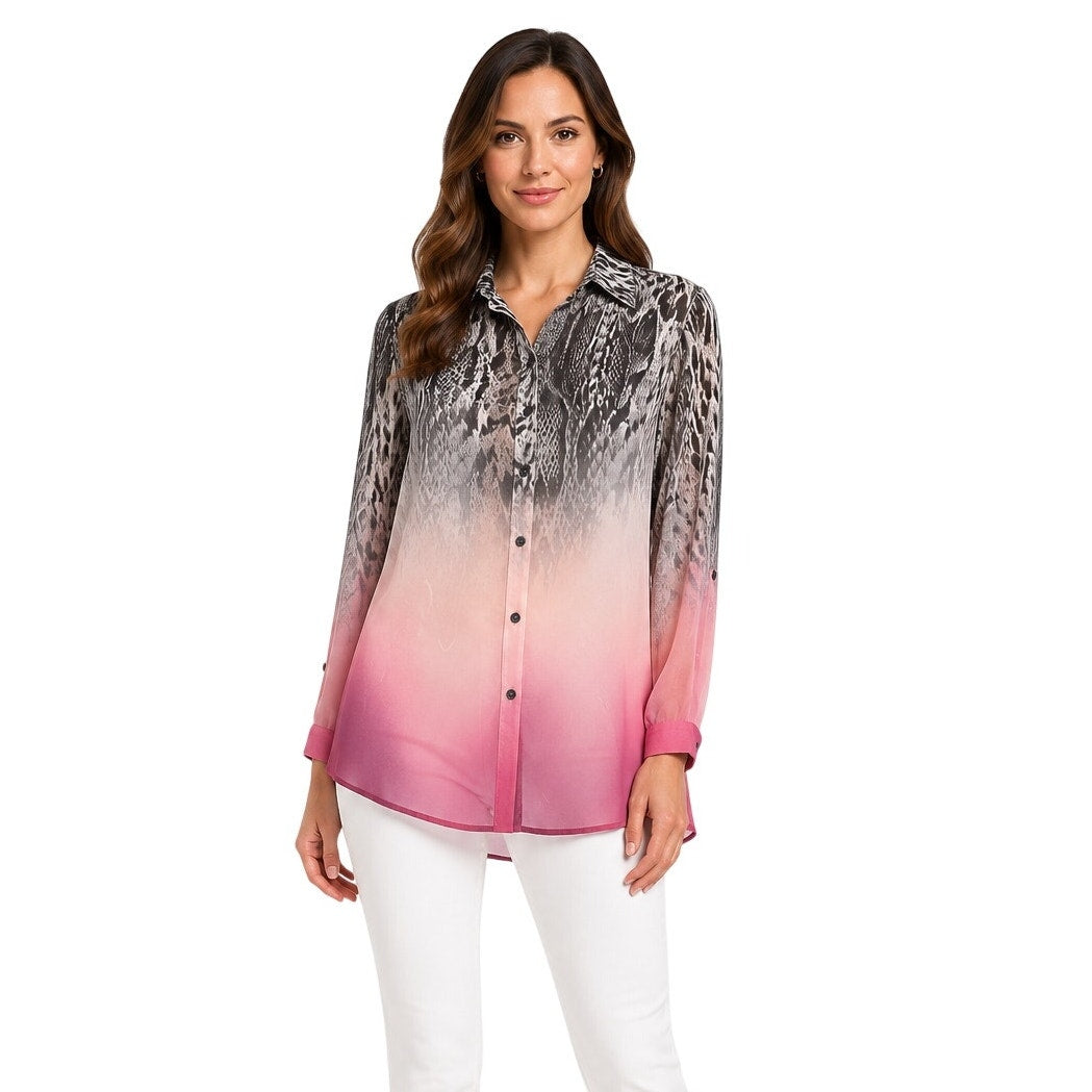 NY Collection Ombre Snake Print Chiffon Blouse