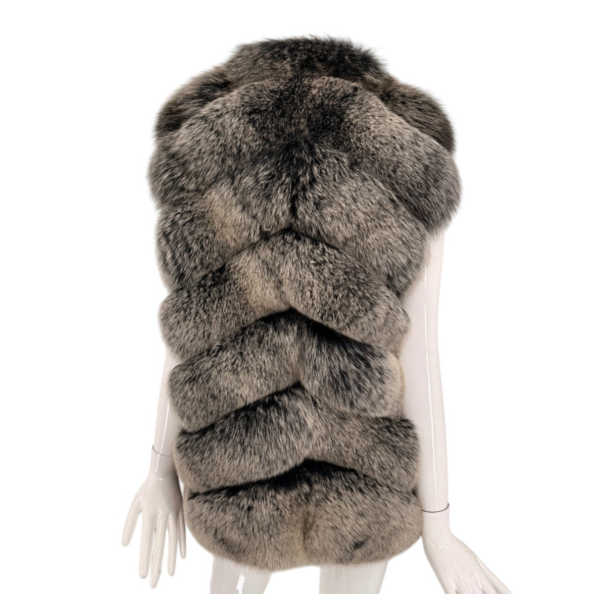 Belle Fare Luxury Real Fox Fur Full Zip Vest Silver Black Women's Size Large