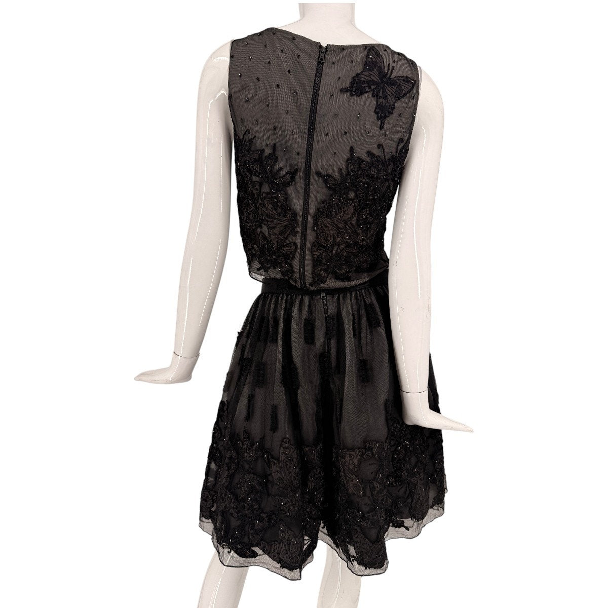 Alice + Olivia Embellished Butterfly Mesh Crop Top Midi Skirt Set