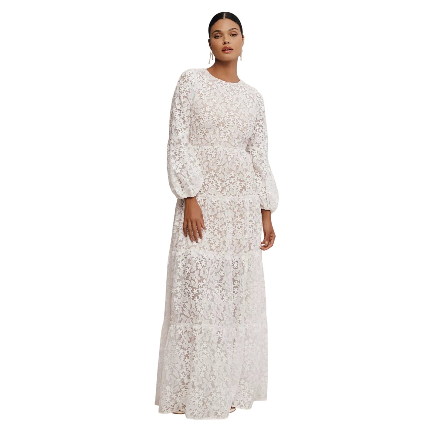 Dress The Population Lyra Embroidered Puff-Sleeve Tiered Maxi Dress