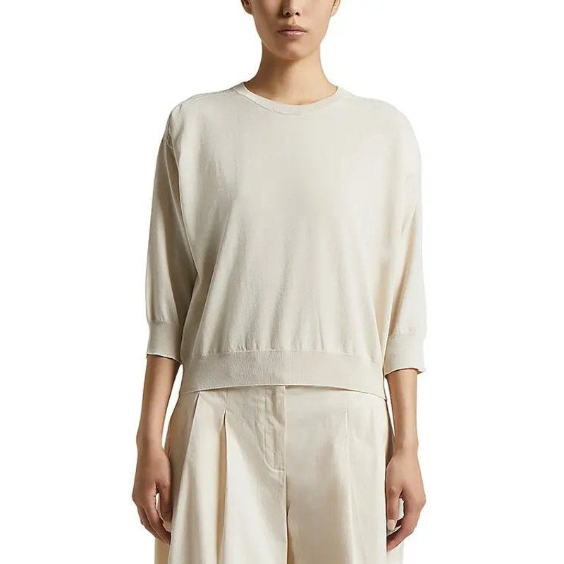 Peserico Cotton Blend Knit Crew Neck 3/4 Sleeve Sweater