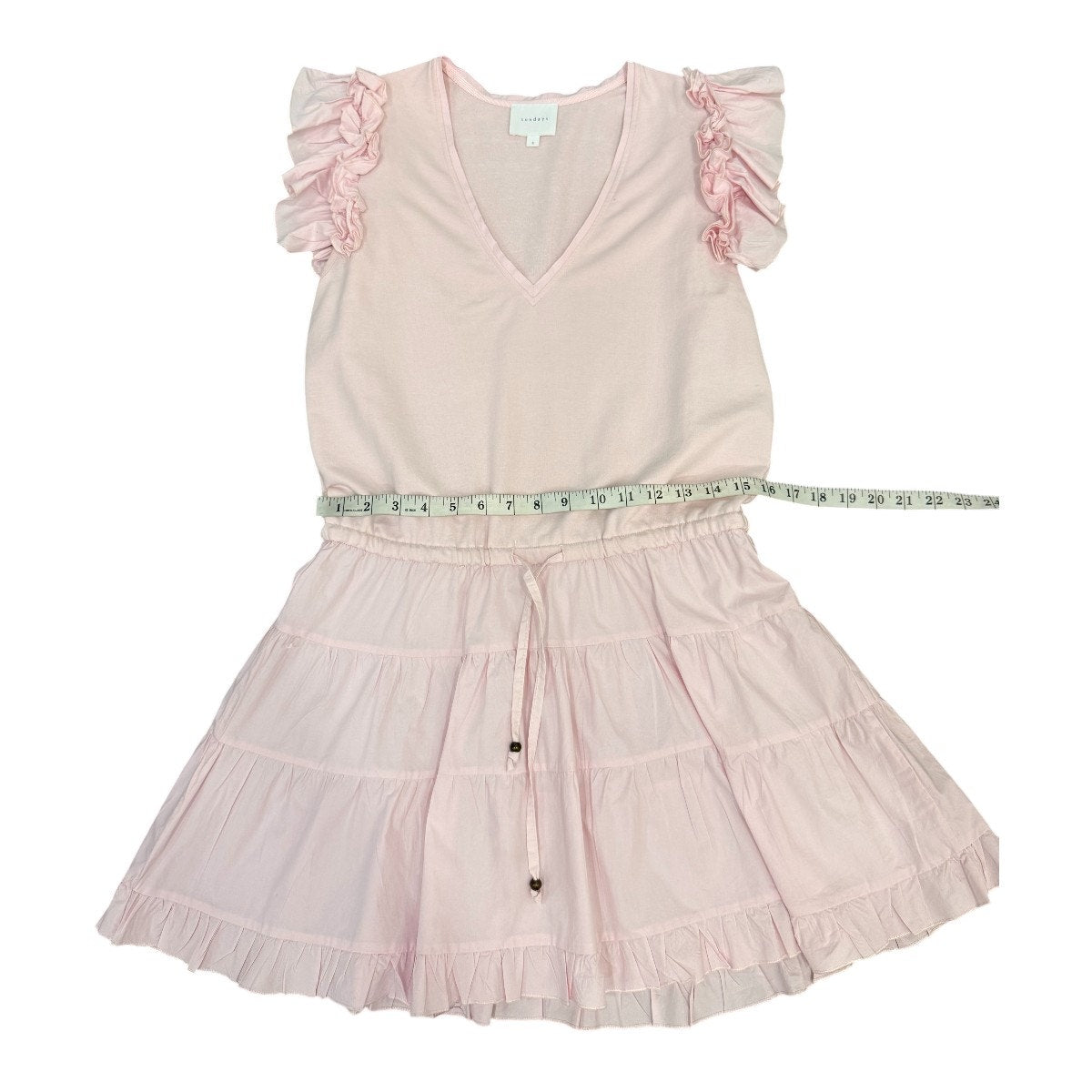 Sundays Cotton Blend Ruffle Sleeve Tiered Mini Dress Pink Women's Size Small