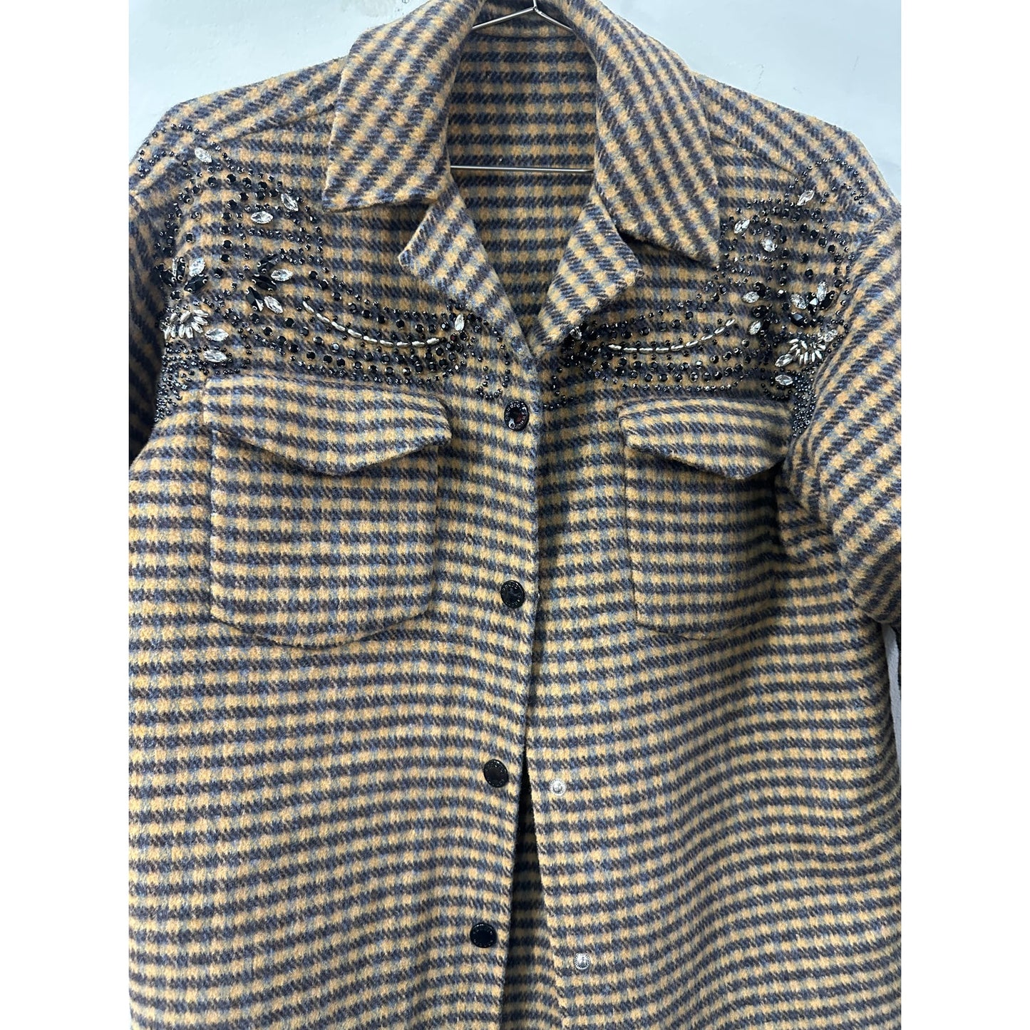 Sandro Paris Wool-Blend Plaid Brodan Beaded Check Blazer Jacket