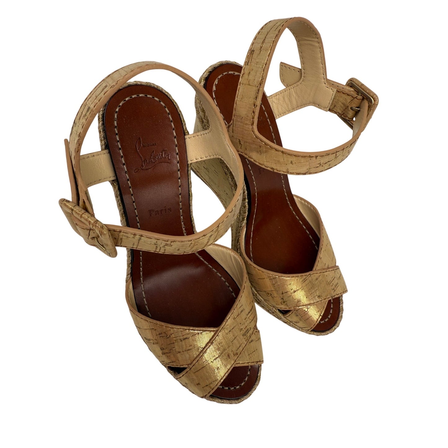 Christian Louboutin Leather Almeria 120 Espadrille Cork Wedges Sandals