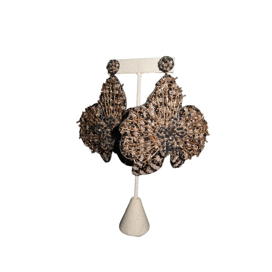 Deepa Gurnani Flower Embroidered Beaded Dangle Earrings Gold Ivory Statement