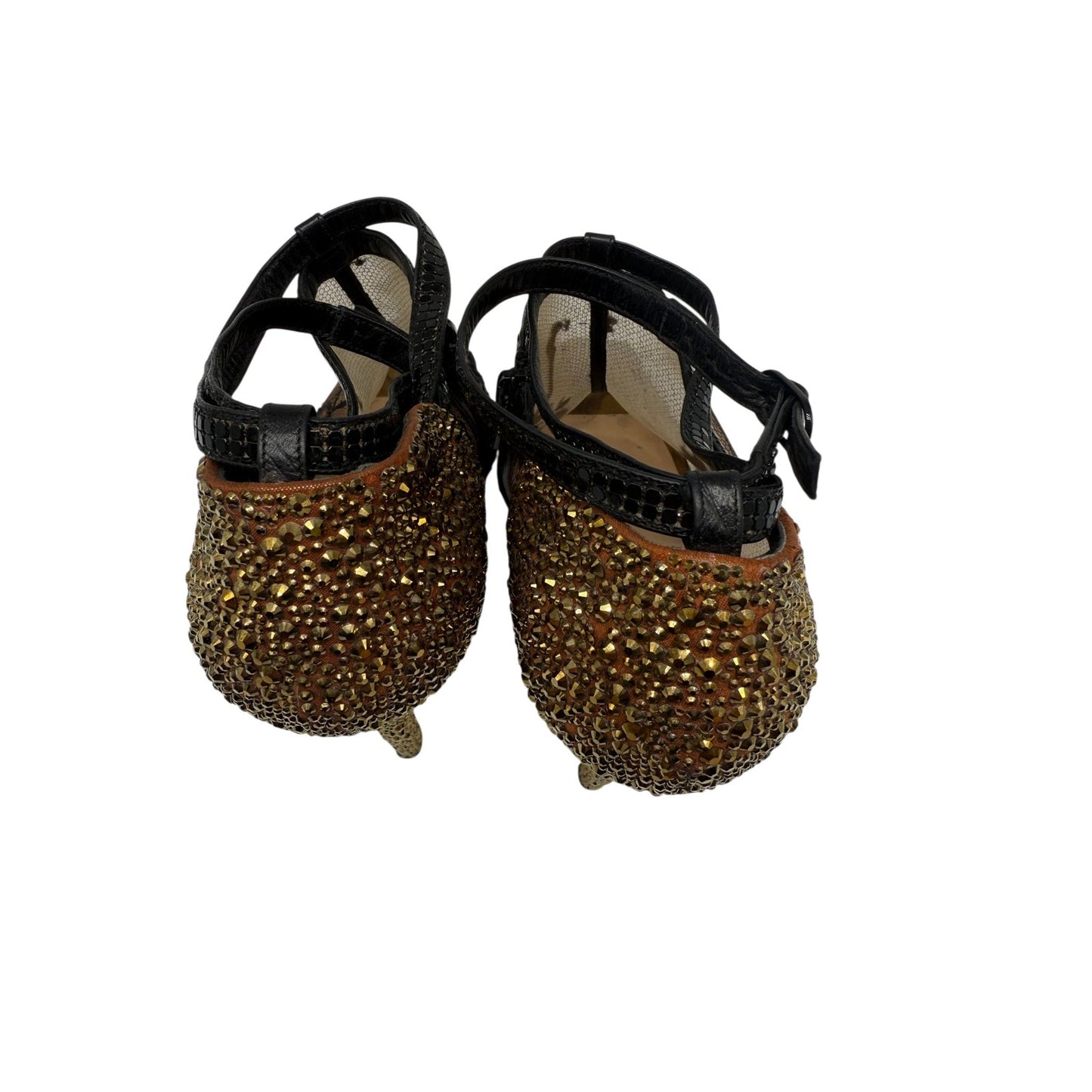 Christian Louboutin Mesh Lace Embroidered Glitter Peep Toe Pumps