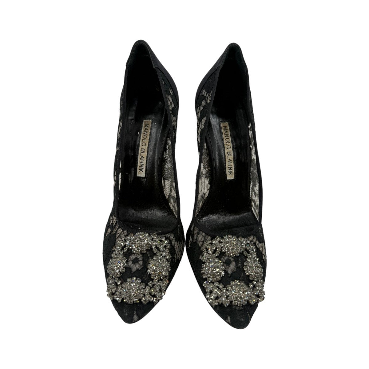 Manolo Blahnik Hangisi Lace Jewel Buckle Pumps Heels