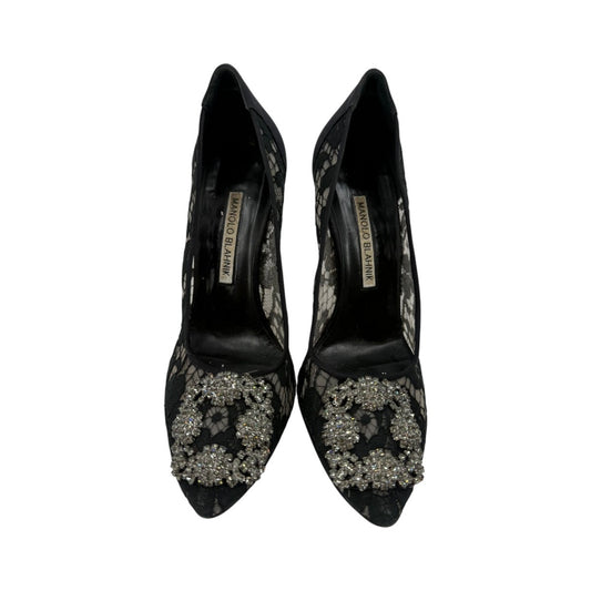 Manolo Blahnik Hangisi Lace Jewel Buckle Pumps Heels