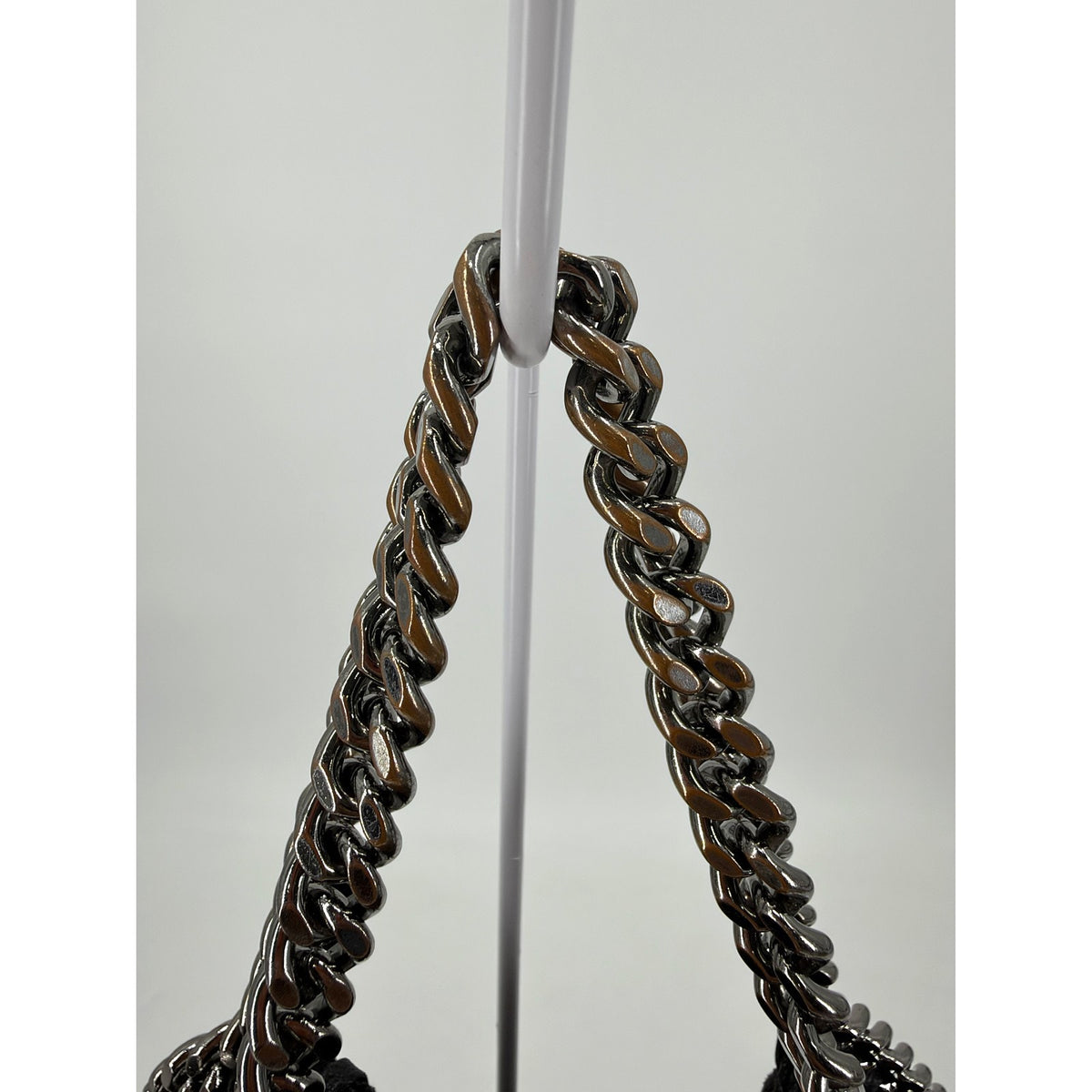 Stella McCartney Falabella Fold Over Tote Black Shaggy Deer Chain Bag