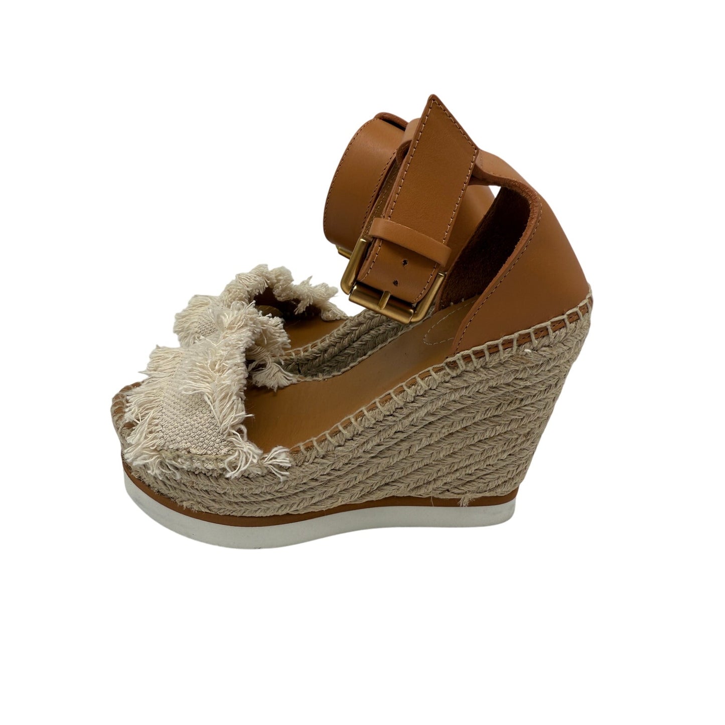 See by Chloe Leather Cotton Canvas Glyn Wedge Espadrille Sandals