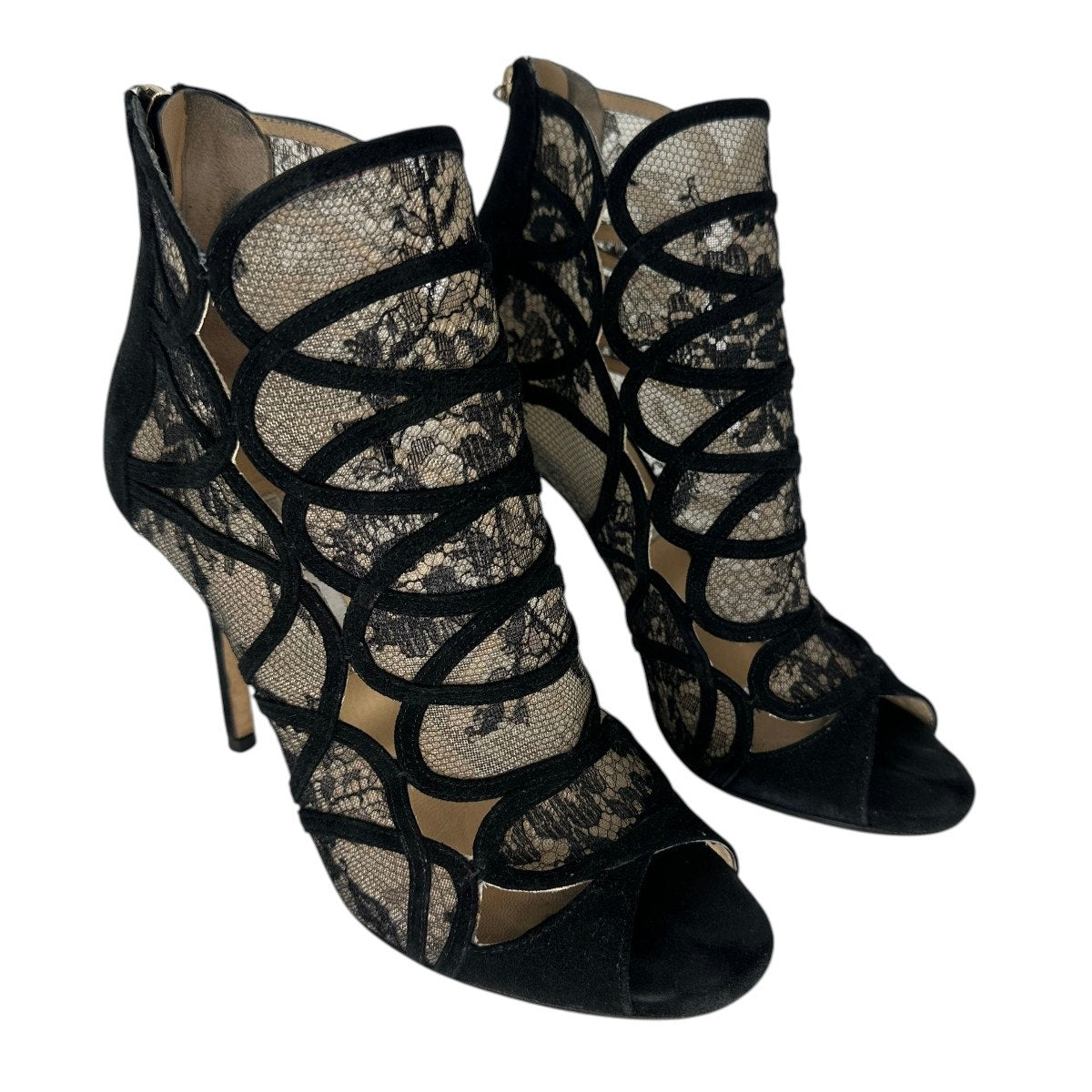 Jimmy Choo Lace Suede Trim Fauna Peep Toe Booties Boots
