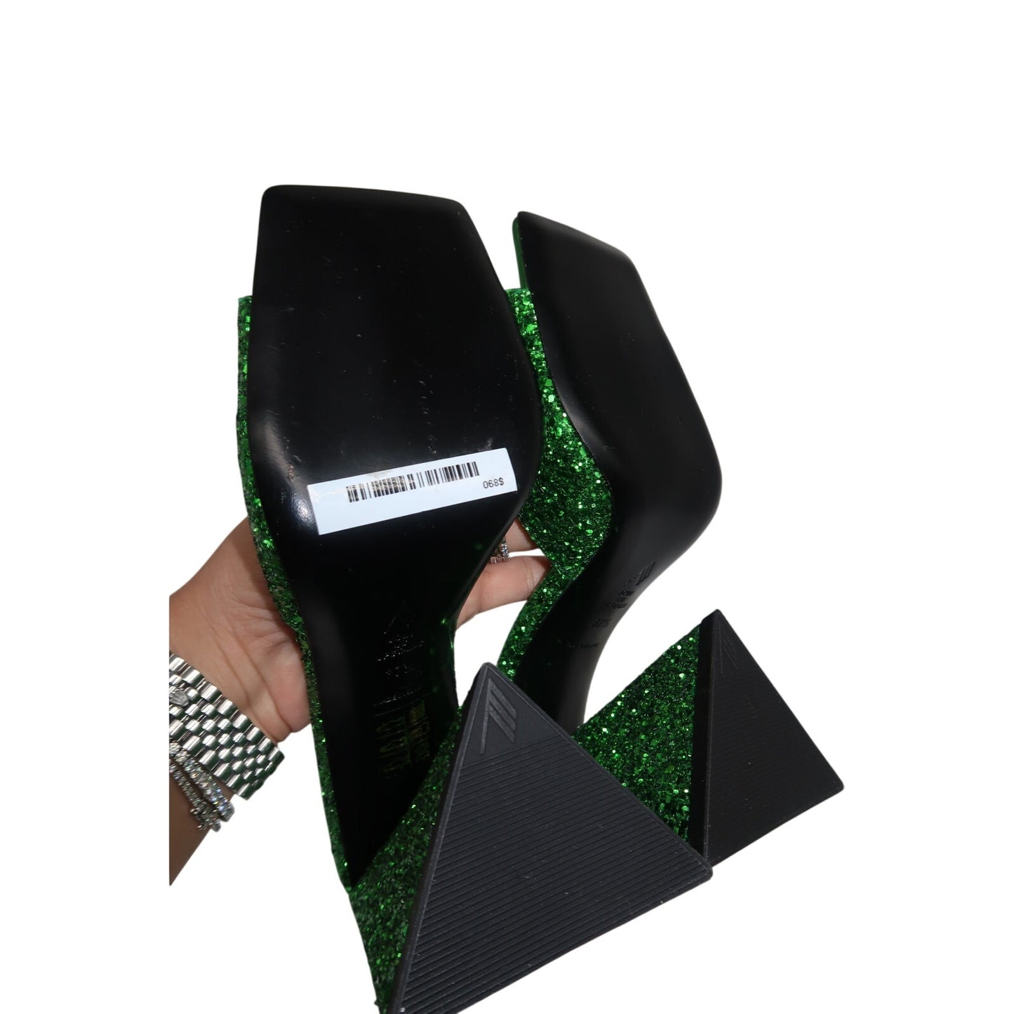The Attico Green Devon 115 Square Toe Slide Sandals