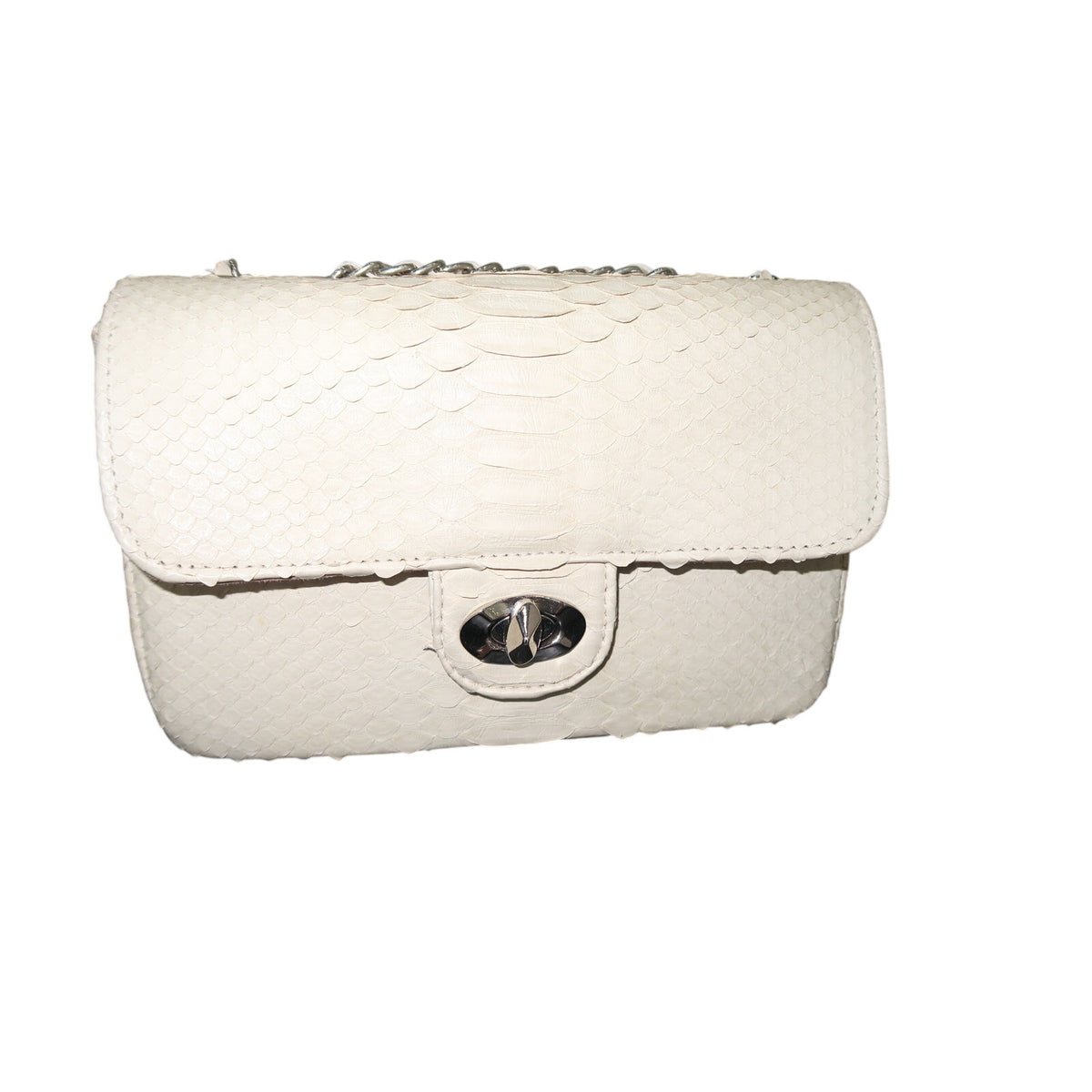 Cream Python-Textured Crossbody Silver Hardware Chain Shoulder Bag Women's OS