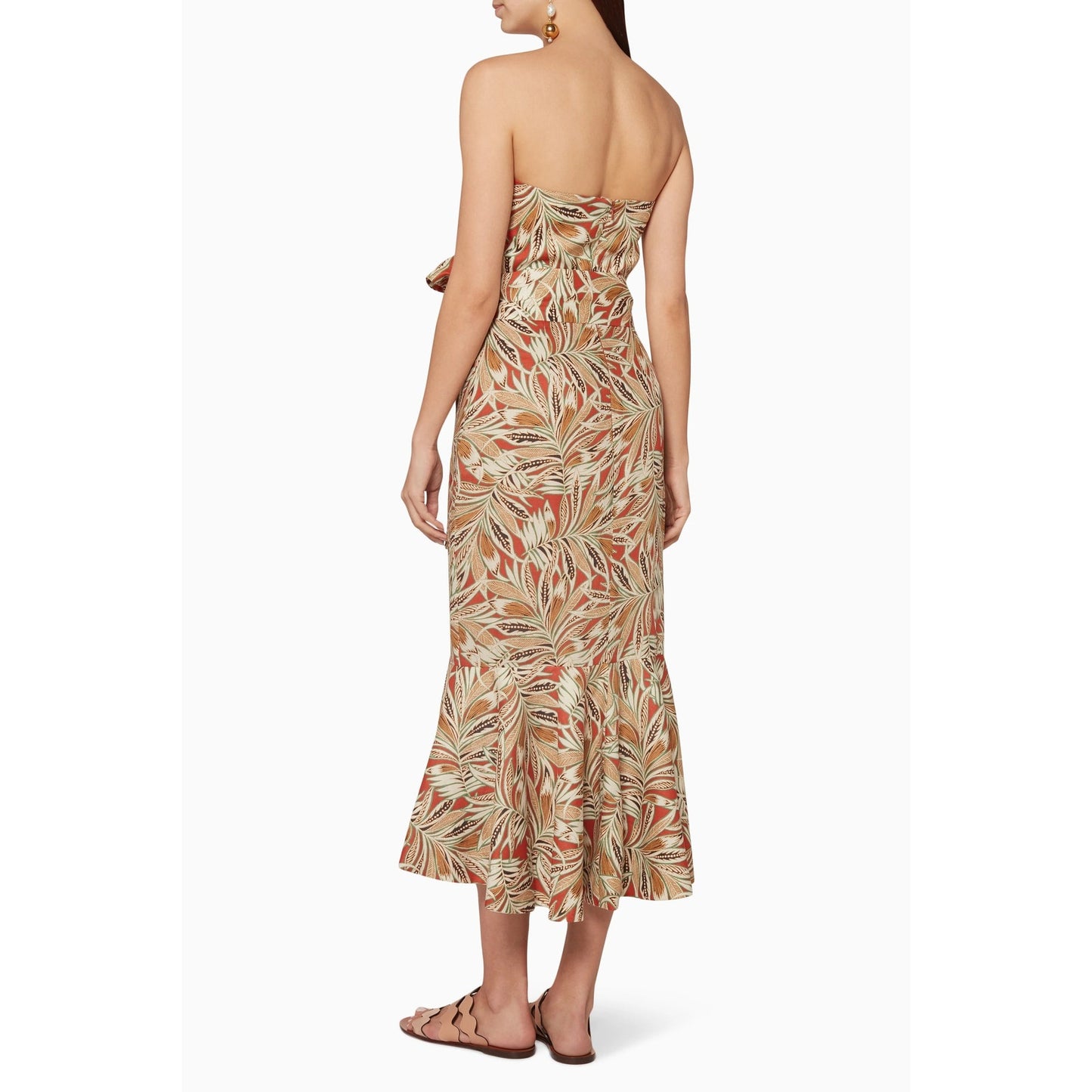 Alexis Leaf Print Strapless Faina Midi Dress