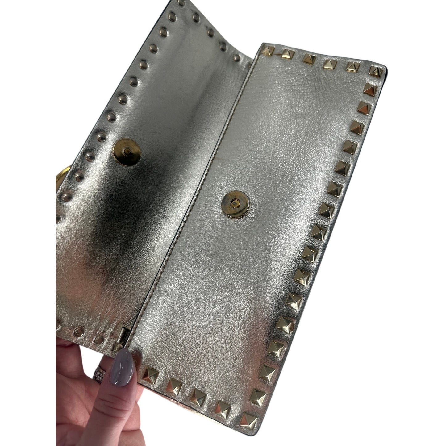 Valentino Garavani Metallic Leather Rockstud Bracelet Clutch Bag
