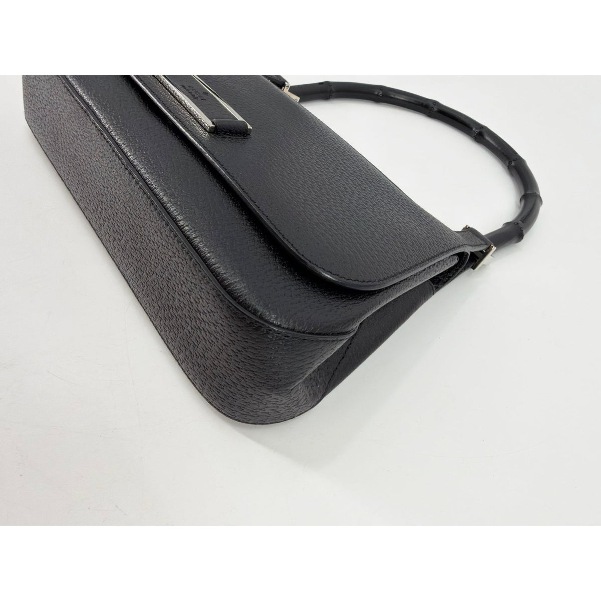 Gucci Bamboo Handle Black Pebbled Leather Shoulder Bag