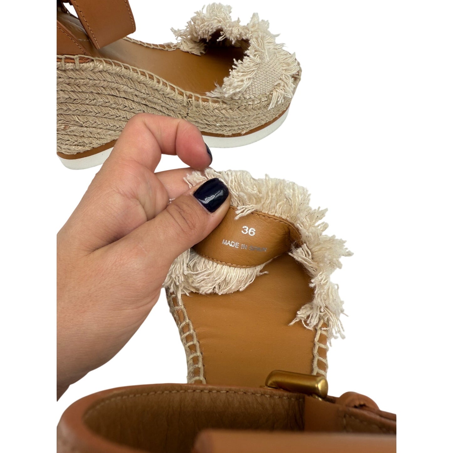 See by Chloe Leather Cotton Canvas Glyn Wedge Espadrille Sandals