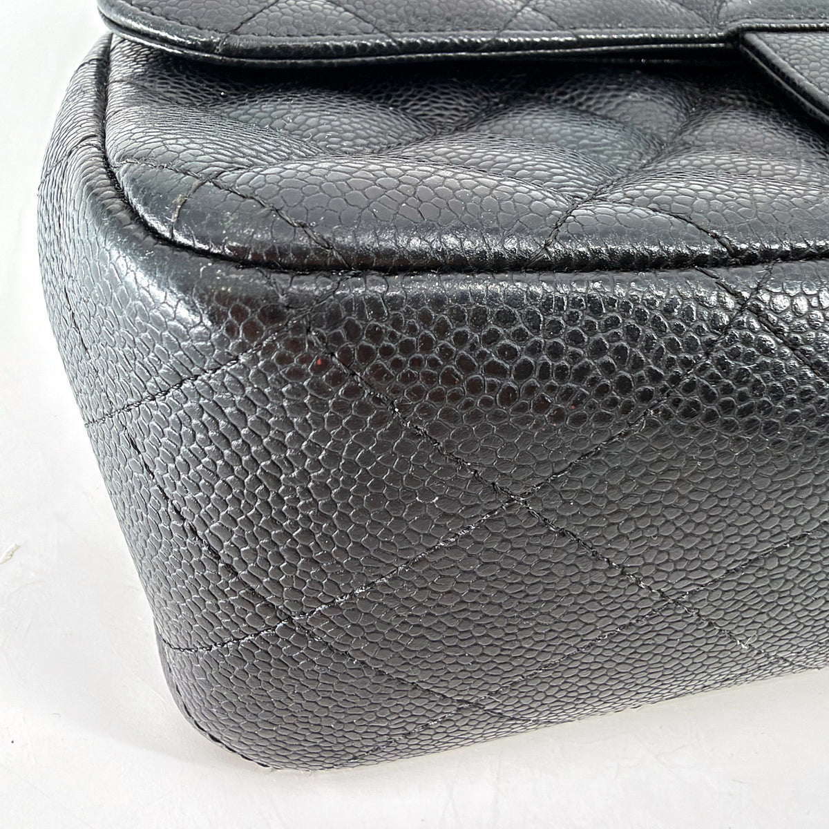 Chanel Classic Double Flap Jumbo Caviar Leather Black Gold Hardware Shoulder Bag