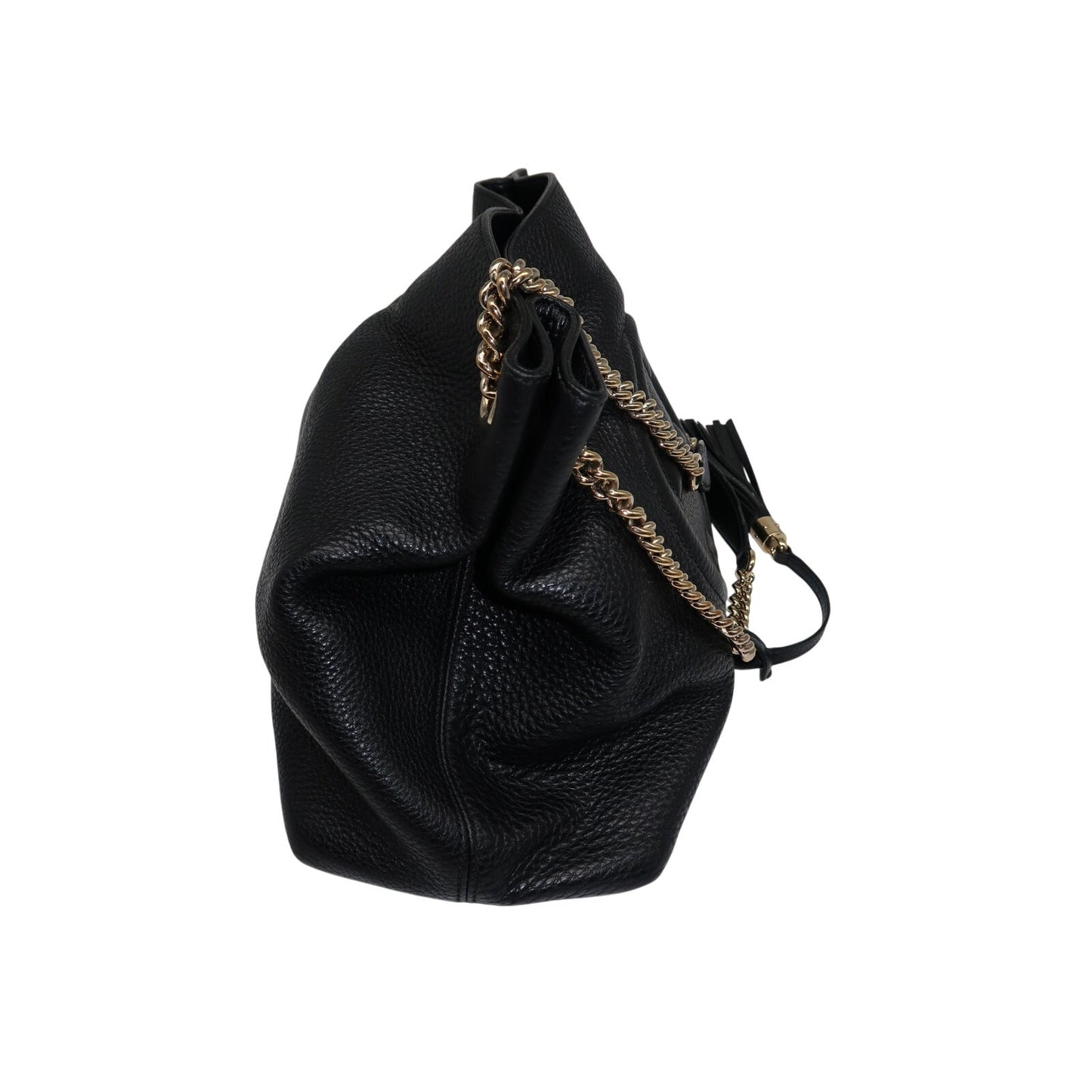 Gucci Soho GG Logo Chain Strap Shoulder Bag Black Pebbled Leather