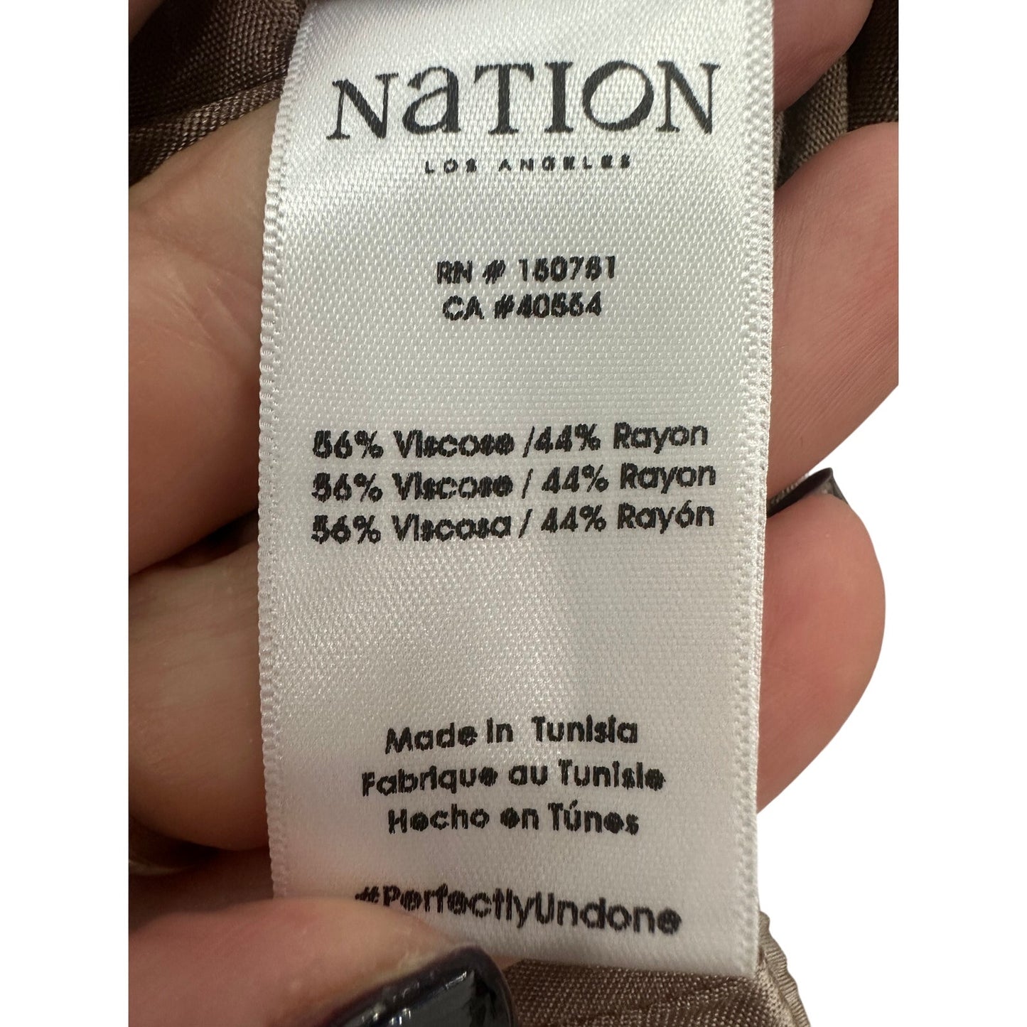 Nation Los Angeles Satin Tee & Side Slit Maxi Skirt Set Taupe Women's Size M/XS