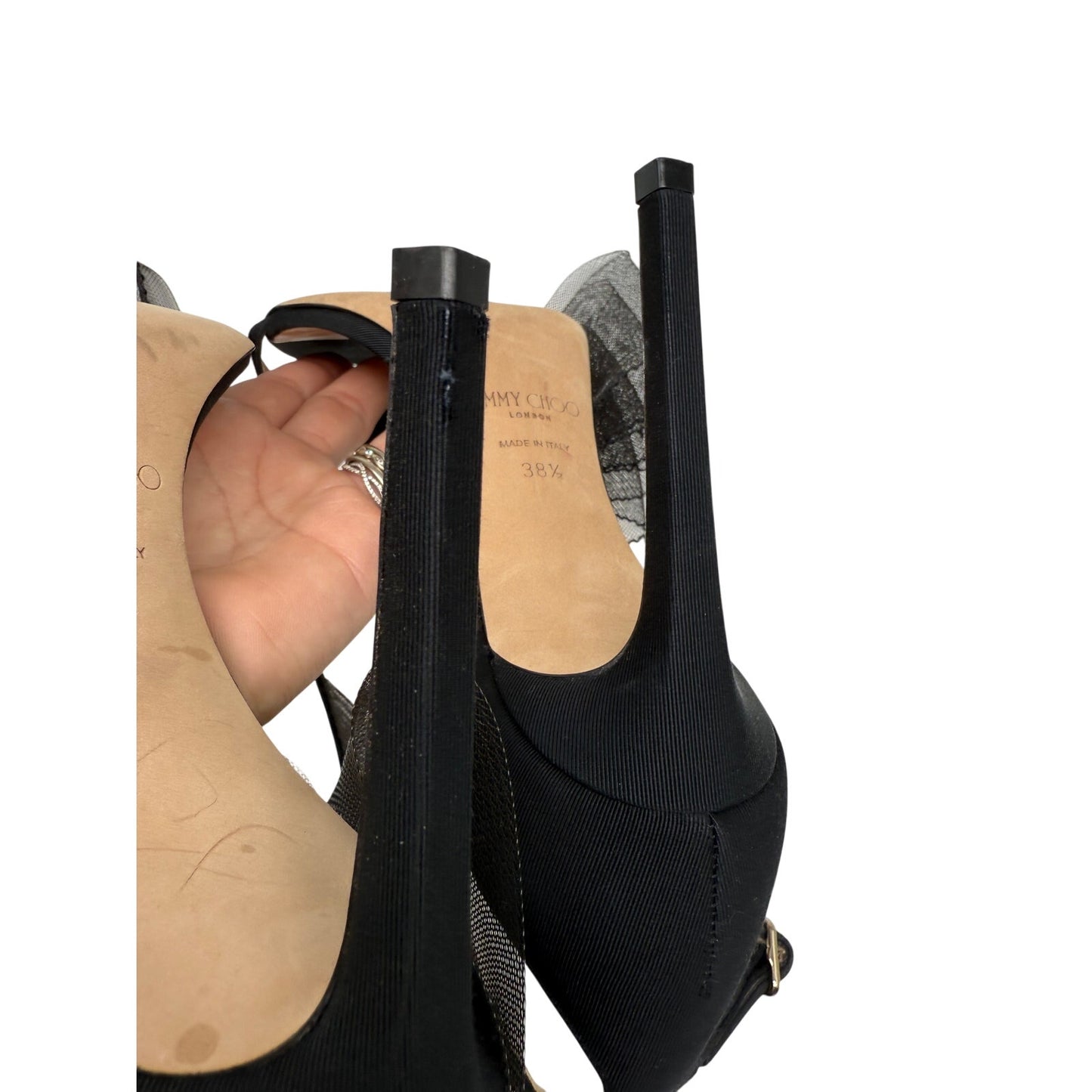 Jimmy Choo Suede Aveline Mesh Bow Accent Heeled Sandals