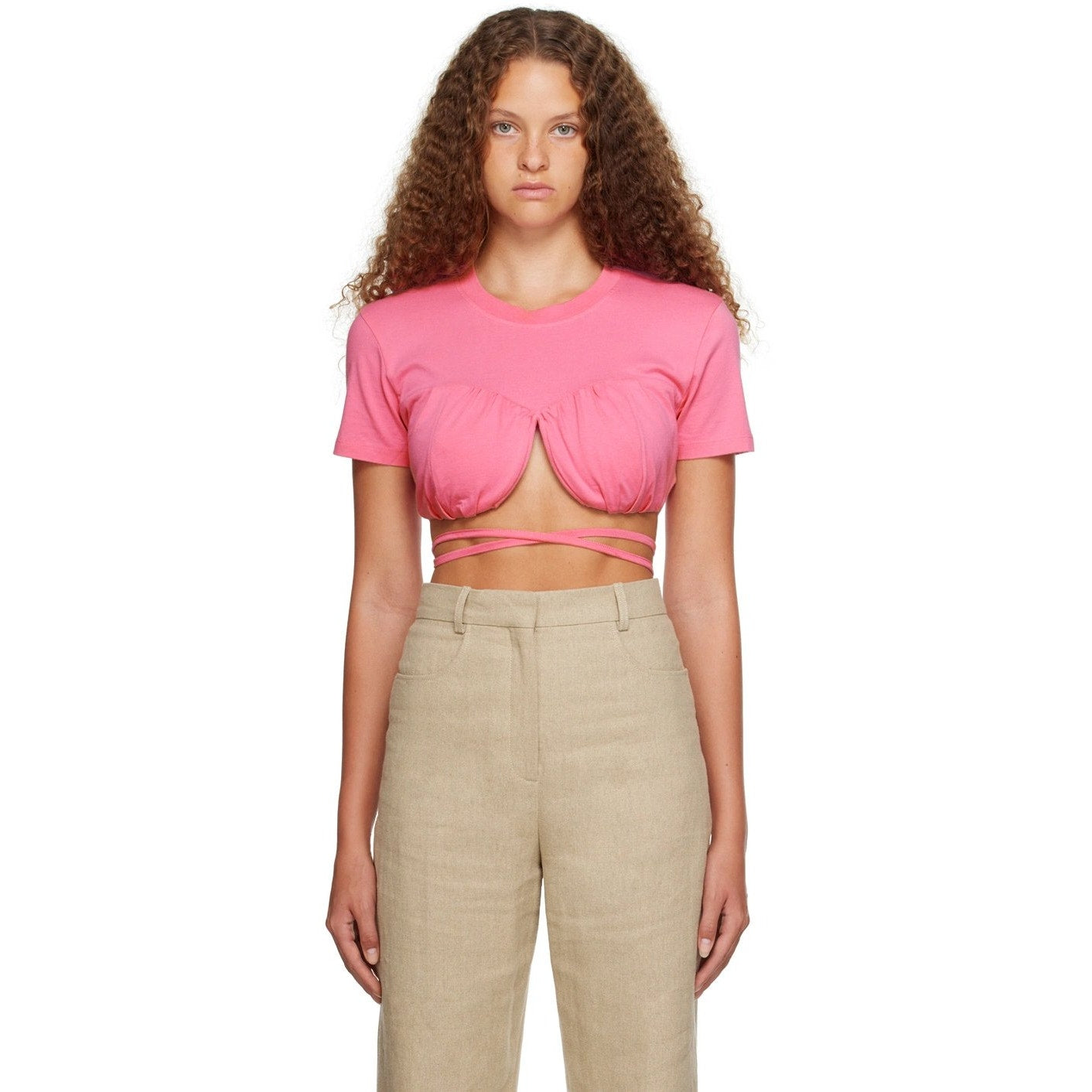 Jacquemus Cotton Ribbed Knit Le T-Shirt Baci Crop T-Shirt