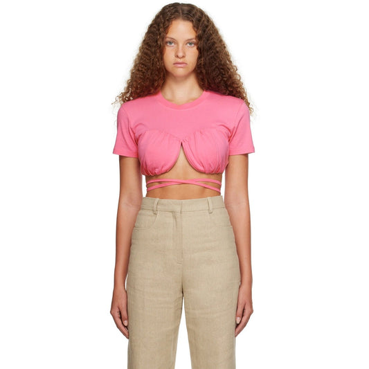 Jacquemus Cotton Ribbed Knit Le T-Shirt Baci Crop T-Shirt