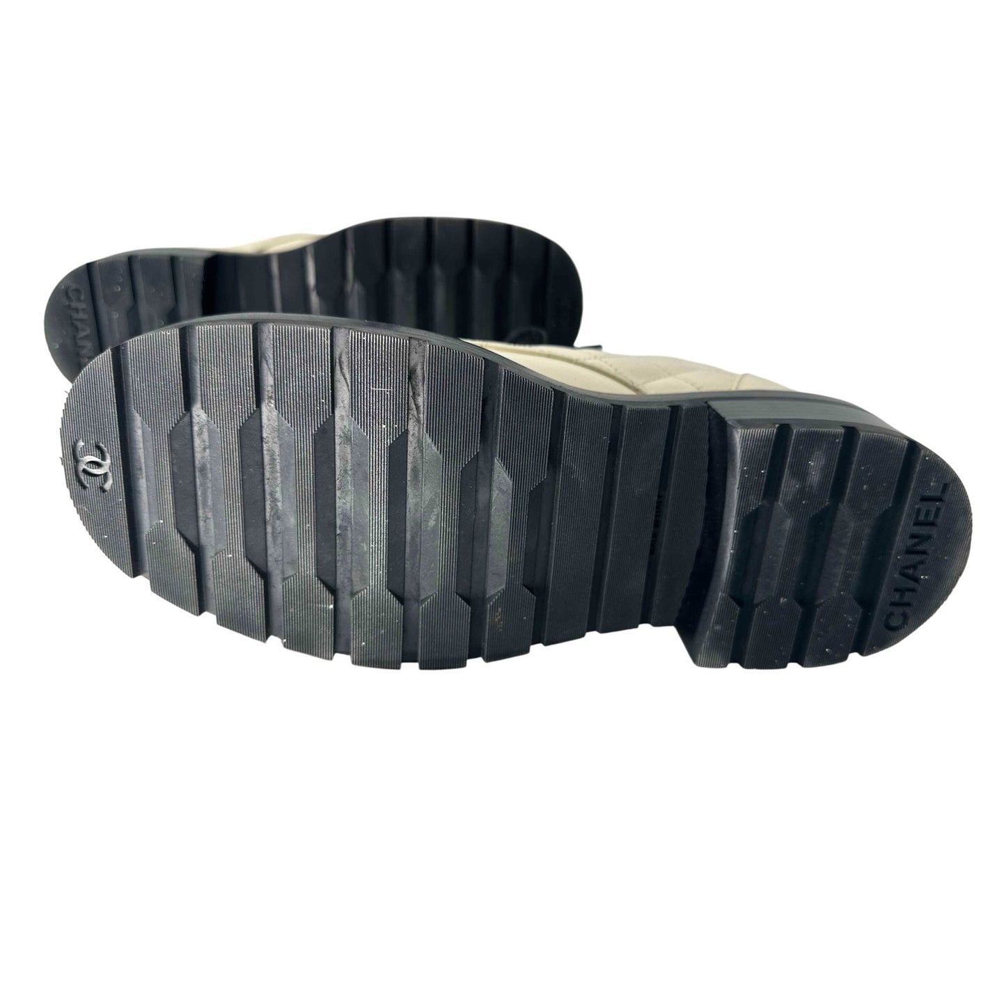 Chanel Leather Quilted CC Logo Lace Up Combat Boots