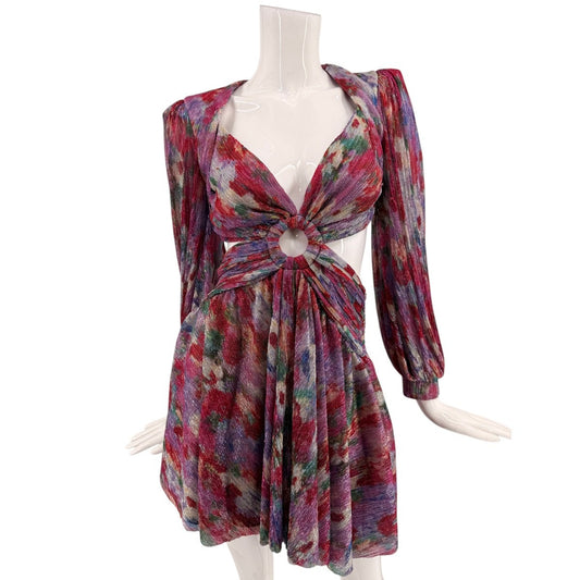 PatBO Metallic Garden Cosmos Cut-Out Long Sleeve Mini Dress Pink Women's Size 4