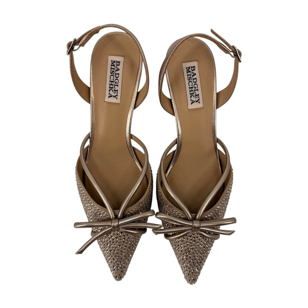 Badgley Mischka Angelina Champagne Bow Slingback Kitten Heels Women's Size 7