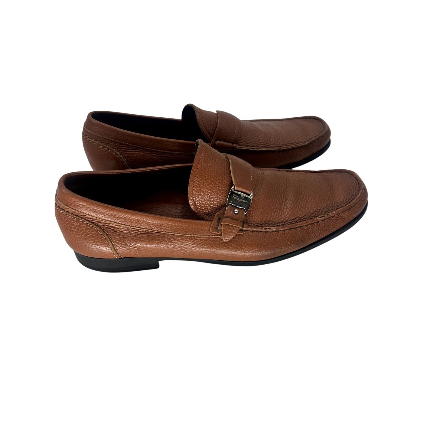 Salvatore Ferragamo Gancini Pebbled Leather Loafers Brown Men's Size 12 D