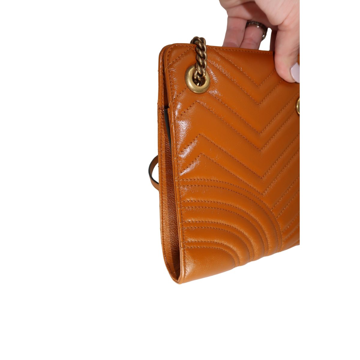 Gucci Leather Quilted GG Marmont Accordion Chain Strap Shoulder Bag