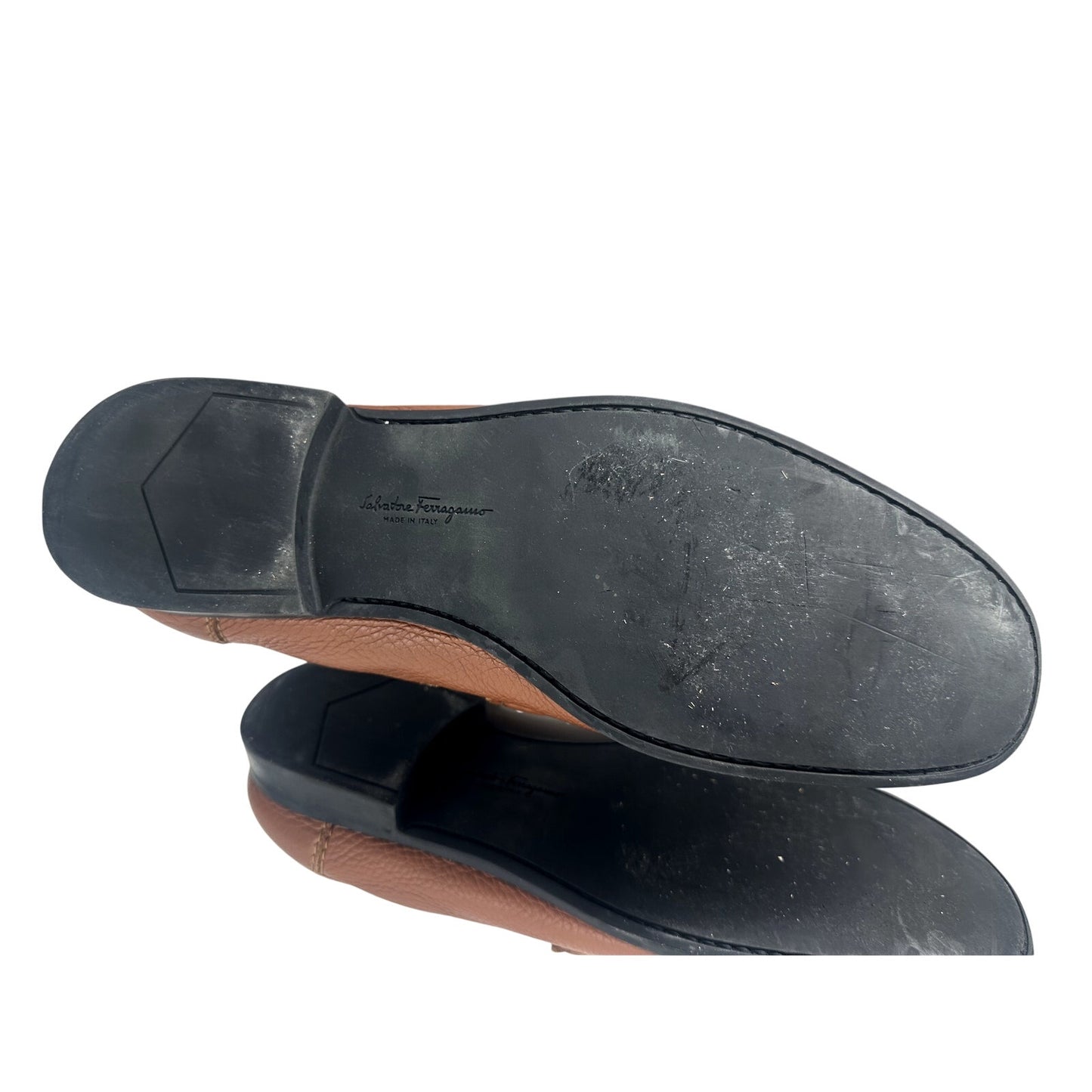 Salvatore Ferragamo Gancini Pebbled Leather Loafers Brown Men's Size 12 D
