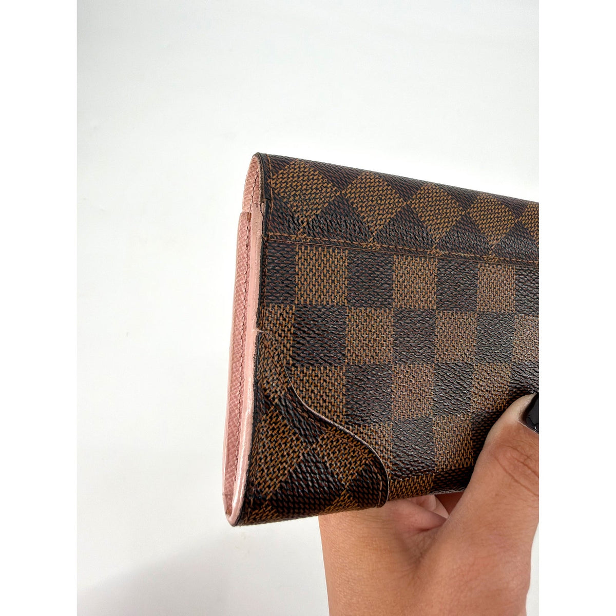 Louis Vuitton Damier Ebene Long Flap Wallet Rose Ballerine Pink